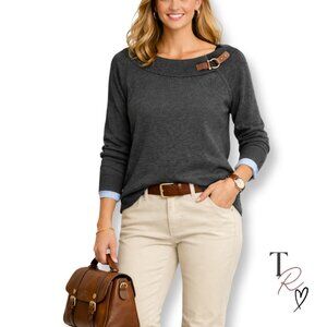 Lauren Ralph Lauren Equestrian Buckle Boatneck Sweater in Gray Size Large